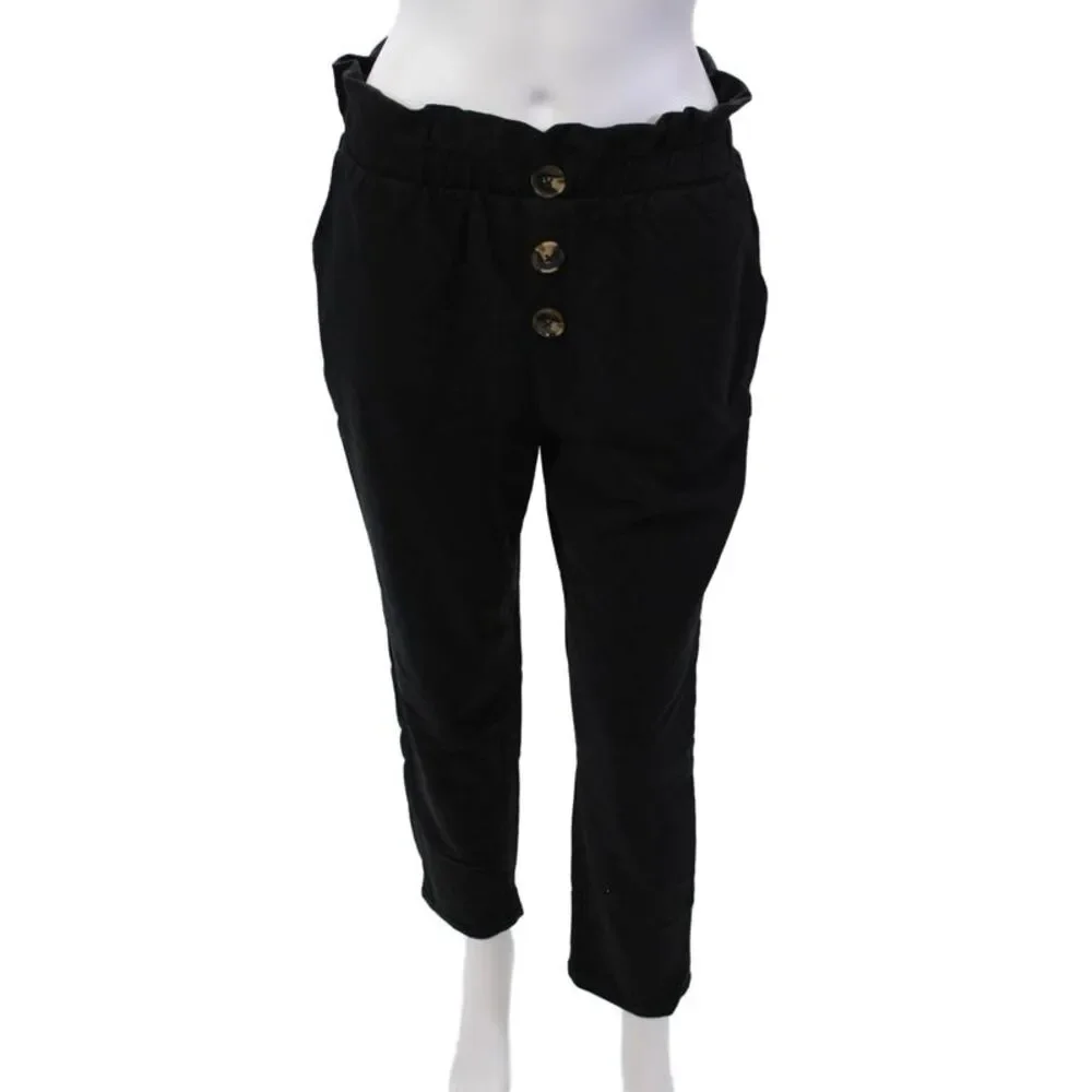 Z Supply Womens Cotton Button Accent Stretch Lounge Pants Black Size S